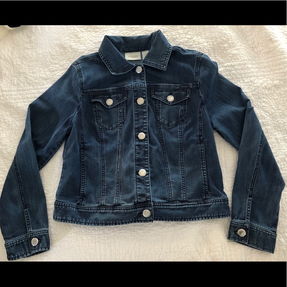 CHICO’S Denim Jacket, Pleated Back, Sz 1 or M/8